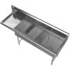 Prepline 74" Stainless Steel 3 Compartment Commercial Sink with Left Drainboard - 18" x 18" Bowls
