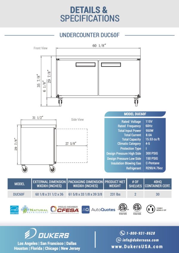 DUC48R 2-Door Undercounter Refrigerator in Stainless Steel