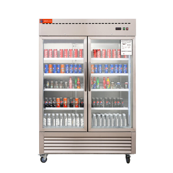 2 Glass Door Commercial Refrigerator 49 Cu.ft Stainless Steel Reach in Upright Merchandiser