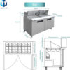 WESTLAKE 60" W 2 Door Refrigerator Sandwich & Salad Prep Table Commercial Mega Top Refrigerator