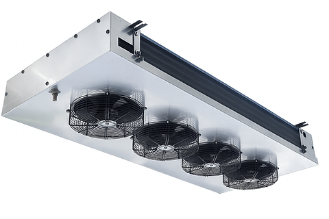 Model # EVTWC210 Center Mount unit coolers are made for walk-in coolers where space is tight up top — perfect for beer caves. They sit flush against the ceiling, giving you more room for storage. Thanks to their unique defrost system, they help keep temperatures steady, cut down on energy costs, and reduce food waste. These coolers also push air in two directions for even cooling, are easy to service, work with different refrigerants. Standard Features Extra low height — Mounts flush to ceiling Two-way air flow for even air circulation and consistent temperature High efficiency fan guard design and deep draw venturi provide optimal air flow Sloped housing for efficient condensate draining Unique design allows for service in confined spaces Note: Expansion valve and solenoid valve are not included. Specifications British thermal unit (Btu/H): 21,000 Cubic Foot per Minute ( CFM ): 2,800 Quantity, Fan Motors: 4 Length ( inches ): 77 Width ( inches ): 32 Height ( inches ): 8 SUCTION TUBE: 7/8", CONNECT TO EXPAN.VALVE: 1/2"